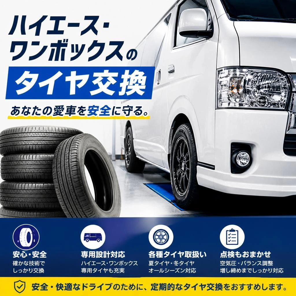 ハイエース・ワンボックスのタイヤ交換、あなたの愛車を安全に守る。